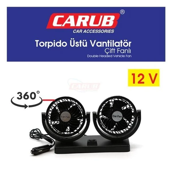 CARUB VANTİLATÖR 12V TORPİDO ÜSTÜ  İKİ  FAN AYARLI ürün görseli 1