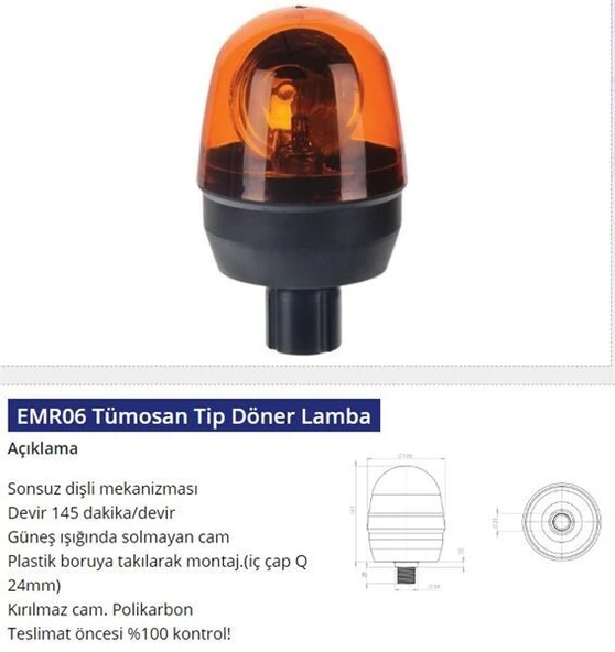 EMİR 12V DÖNER LAMBA TÜMOSAN TİP ürün görseli 1