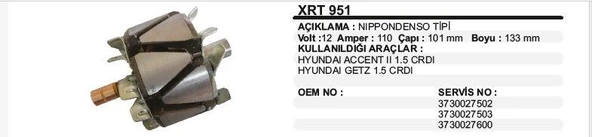 REMARK ROTOR 12V 120A HYUNDAI ACCENT/GETZ 1.5 CRDI NIPPONDENSO TİPİ ürün görseli 1