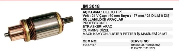 DODO KOLLEKTÖR 24V 8 DİŞ 28MT DELCO BMC PROFESYONEL LESTER PETTER İŞ MAKİNASI DELCO TİP ürün görseli 1