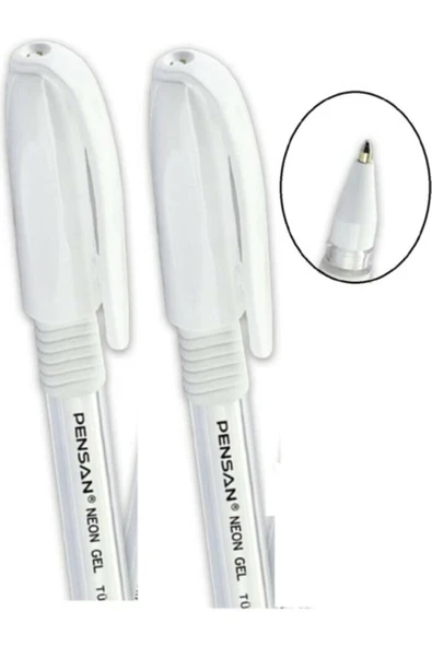 Tükenmez Kalem 2'li Set - Beyaz, 1.0 mm Uç Kalınlığı, Neon Jel Yazım Konforu, Şeffaf Gövde ürün görseli 1