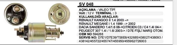 REMARK MARŞ OTOMATİĞİ12V RENAULT KANGOII/DACIA SANDERO/PEUGEOT 307/CITROEN C4 FISLI VALEO TİPİ ürün görseli 1