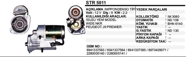 DODO MARŞ MOTORU 9 DİŞ 12V ISUZU Y.M. WIDE NKR NIPPONDENSO TİP ürün görseli 1
