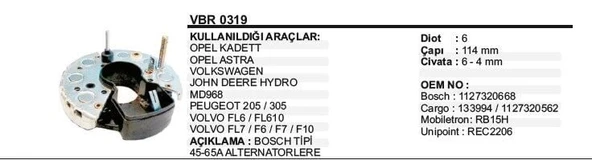 DODO DİOT TABLASI OPEL KADETT/ASTRA 6D.114MM ürün görseli 1