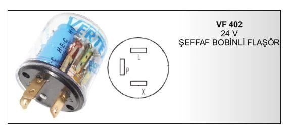 VERTEX 24V BOBİNLİ FLAŞÖR(SEFFAF) ürün görseli 1