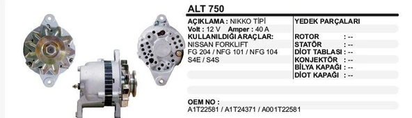 REMARK ALTERNATÖR 12V 40A NISSAN FORKLIFT-FG 204-NFG 101-NFG 104 -S4E-S4S MITSUBISHI TİP ürün görseli 1