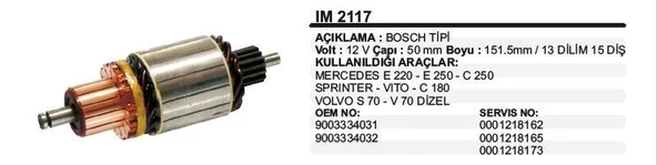 DODO KOLLEKTÖR 12V 15 DİŞ SPRINTER / MERCEDES VITO / C180 E 220 E 250 C 250-VOLVO S 70-V 70 D BOSCH TİP ürün görseli 1