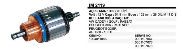 DODO KOLLEKTÖR 12V 11 DİŞ VW CADDY-GOLF PASSAT AUDI 80-100D PEUGEOT 306 -PARTNER BOSCH TİP ürün görseli 1
