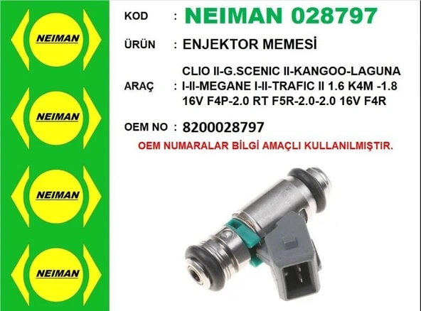 NEIMAN ENJEKTÖR CLIO II-G.SCENIC II-KANGOO-LAGUNA I-II-MEGANE I-II-TRAFIC II 1.6 K4M -1.8 16V F4P-2.0 RT ürün görseli 1