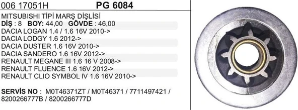 REMARK MARŞ DİŞLİSİ MITS. RENAULT MEGANE III/CLIO/FLUENCE/ DACIA LOGAN 2009> ürün görseli 1