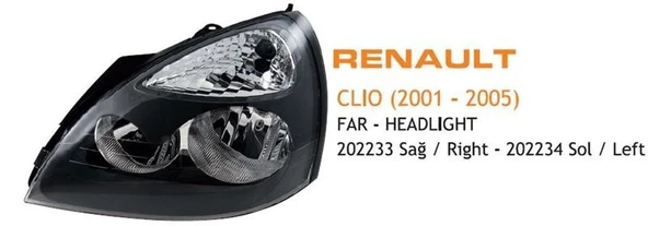 AYFAR FAR SOL RENAULT CLIO SİYAH 2001-2005 ürün görseli 1