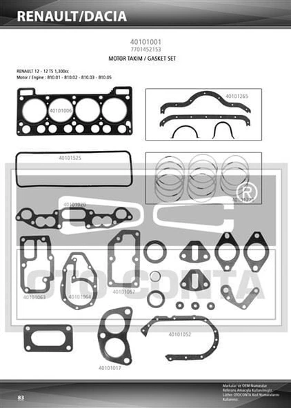 OTOCONTA MOTOR TAKIM CONTASI (KEÇESIZ SKCLI 1.40MM) RENAULT R12 1.3 810.05 - 810.10 - 810.06 ürün görseli 1