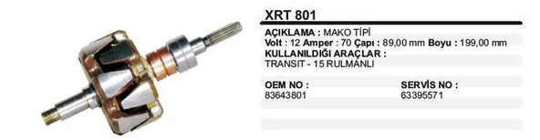 REMARK ROTOR 12V 70A  FORD TRANSIT T15  92-00 MAKO TİP ürün görseli 1