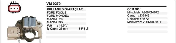 VERTEX KONJEKTÖR MAZDA-FORD 3 FİŞLİ 26MM MITSUBISHI TİP ürün görseli 1