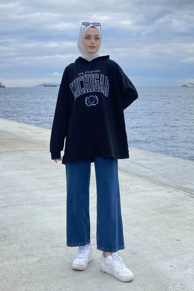 Mıchıgan Baskılı Kapüşonlu Sweatshirt ürün görseli 1