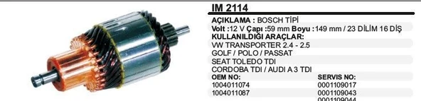 REMARK KOLLEKTÖR 12V 16 DİŞ VW TRANSPORTER 2.4-2.5 GOLF-POLO-PASSAT-SEAT TOLEDO TDI CORDOBA TDI BOSCH TİP ürün görseli 1