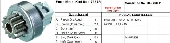 FORM METAL MARŞ DİŞLİSİ 9 DİŞ 10 KANAL MARELLI TİPİ BMW 318 TAM FREZE ürün görseli 1