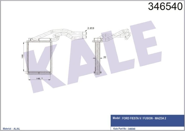 KALE KALORİFER RADYATÖRÜ BRAZING FORD FIESTA V/FUSION - MAZDA 2 ürün görseli 1