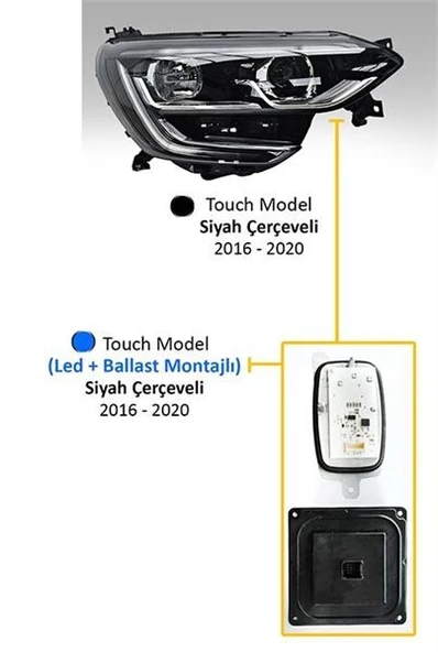 AYFAR FAR MOTORLU SOL RENAULT MEGANE IV 2017- TOUCH MODEL SİYAH ÇERÇEVELİ (LED+BALLAST) ürün görseli 1