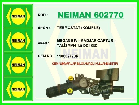 NEIMAN TERMOSTAT (KOMPLE) MEGANE IV - KADJAR CAPTUR - TALİSMAN 1.5 DCI 83C ürün görseli 1