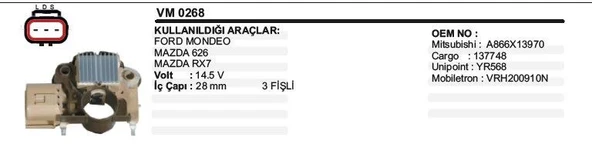 VERTEX KONJEKTÖR MAZDA-FORD 3 FİŞLİ 28MM ürün görseli 1