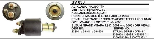 REMARK MARŞ OTOMATİĞİ 12V D7R FIAT DUCATO/RENAULT MASTER/TRAFFIC VIDALI VALEO TİPİ ürün görseli 1