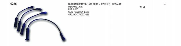ÜNÜVAR BUJİ KABLOSU TK.RENAULT MEGANE 1 6İE CLIO HB 1 6İE 770273226 ürün görseli 1