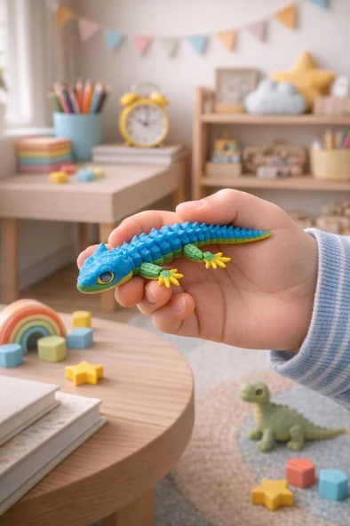 Kertenkele Oynar Eklem 3D Masa Araba Aksesuarı Renkli Multicolor Rainbow Oyuncak Yılbaşı Hediye ürün görseli 1