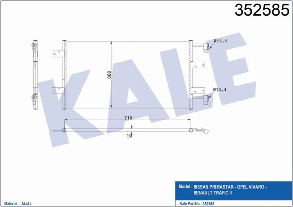 KALE KLİMA RADYATÖRÜ RENAULT TRAFIC II 2.5DCİ 02=>  OPEL VIVARO -  NISSAN PRIMASTAR ürün görseli 1