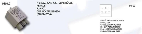 ÜNÜVAR KAPI KİLİTLEME ROLESİ RENAULT 19/21 7702189804 (7702247036) ürün görseli 1