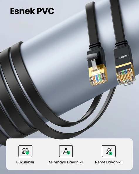 UGREEN CAT7 U/FTP Flat Ethernet Kablosu 8 Metre, 11264 - Resim 4