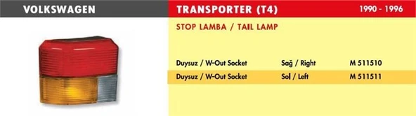 MARS STOP LAMBA VW TRANSPORTER T4 / SOL (SARI) (DUYSUZ) ürün görseli 1