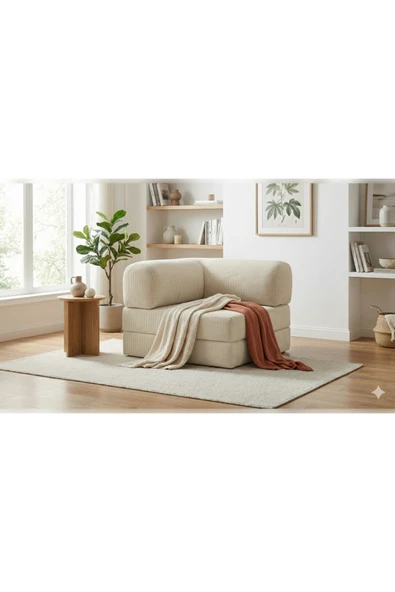 NWİN HOME Linea Mini L Köşe Kadife Fitilli Kanepe Çok Amaçlı Yer Minderi Modül Konfor Berjer 100x100 ürün görseli 1
