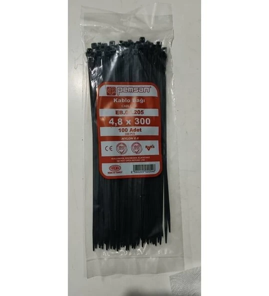 PEMSAN KABLO KEMERİ (BAĞI) 8×300 SİYAH (1 PK=100 ADET) ürün görseli 1