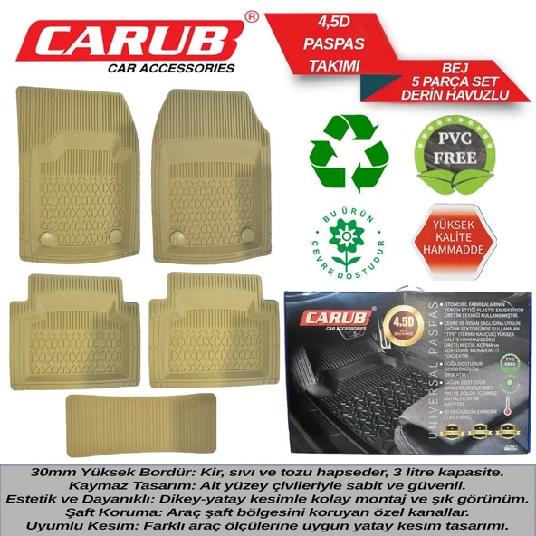 CARUB PASPAS 4.5D DERİN HAVUZLU 5 PCS BEJ   KUTULU ürün görseli 1