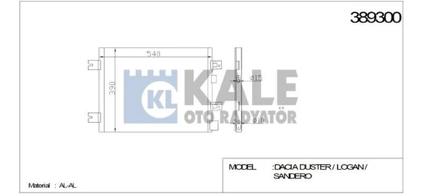 KALE KLİMA RADYATÖRÜ DACIA DUSTER LOGAN SANDERO (525X390X16) AL/AL ürün görseli 1