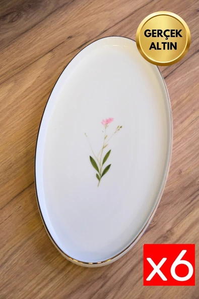 Tabak Evi Porselen Natura Çuha Altın Yaldızlı Dik Yanaklı Kayık 32,50x17x2,50cm 6 lı ürün görseli 1