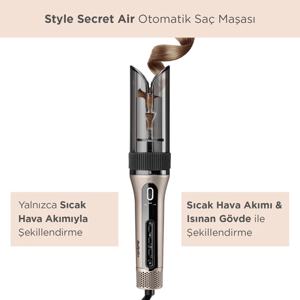 BaByliss C6688E Style Secret Air Auto-Curl Teknolojili Sıcak Hava İle Bukle Yapan Otomatik Saç Maşası Metalik ürün görseli 1