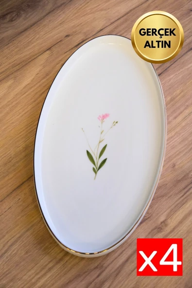 Tabak Evi Porselen Natura Çuha Altın Yaldızlı Dik Yanaklı Kayık 32,50x17x2,50cm 4 lü ürün görseli 1