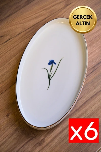 Tabak Evi Porselen Natura İris Altın Yaldızlı Dik Yanaklı Kayık 32,50x17x2,50cm 6 lı ürün görseli 1