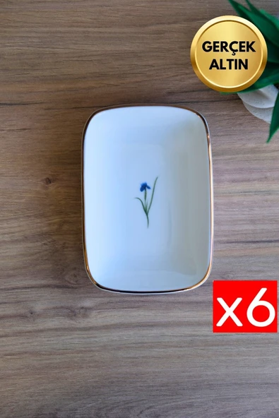 Tabak Evi Porselen Natura İris Altın Yaldızlı Dikdörtgen Kayık Tabak 14X9,8cm 6 lı ürün görseli 1