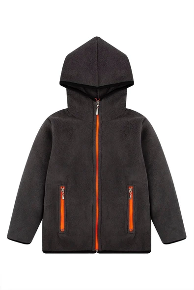 Çocuk Polar Ceket Kapşonlu Tam Fermuarlı Füme Sweatshirt Unisex ürün görseli 1
