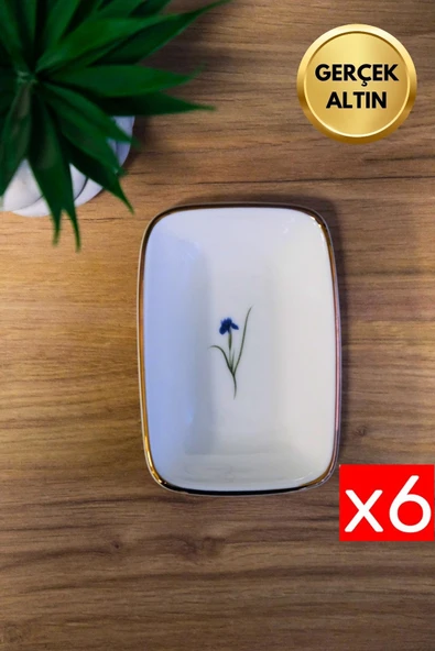 Tabak Evi Porselen Natura İris Altın Yaldızlı Dikdörtgen Kayık Tabak 12x8,50cm 6 lı ürün görseli 1