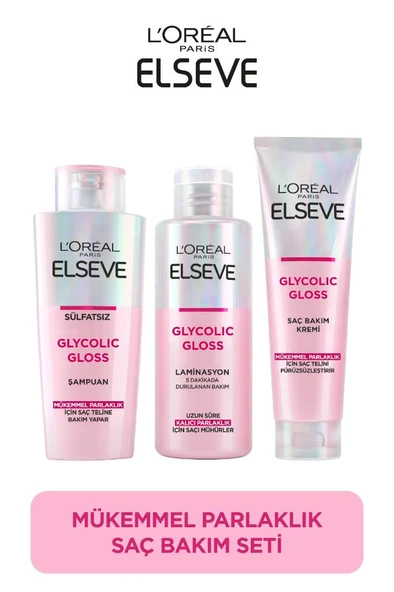 Elseve Glycolic Gloss Mükemmel Parlaklık 3'lü Saç Bakım Seti: Şampuan , Saç Kremi, Laminasyon Bakım ürün görseli 1