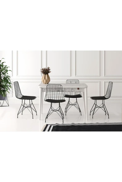 ZERENLAND Zeren877 Açılır Gizli Bölmeli Yemek Masası Beyaz Mermer 70*110cm ürün görseli 1