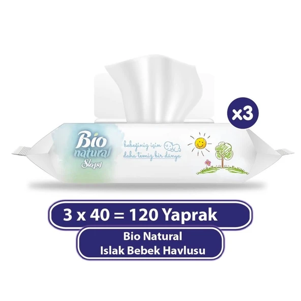 Bio Natural Islak Havlu Mendil 3x40 120 Yaprak ürün görseli 1