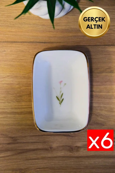 Tabak Evi Porselen Natura Çuha Altın Yaldızlı Dikdörtgen Kayık Tabak 14X9,8cm 6 lı ürün görseli 1