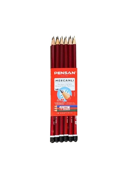 Pensan HB Köşeli Mercanlı Kurşun Kalem 12'li ürün görseli 1