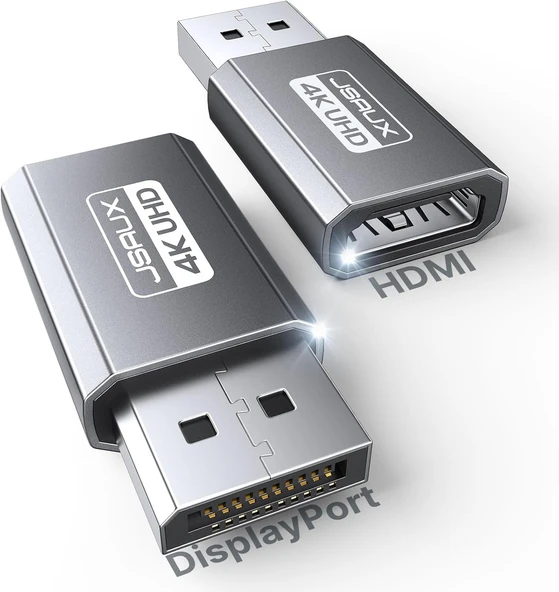 JSAUX 4K DisplayPort - HDMI Adaptör 2'li Paket, DP PC - HDMI Monitör Dönüştürücü Video UHD 2K@120Hz, 4K@30 DP - HDTV Erkek - Dişi Tek Yönlü Adaptör Dell, Lenovo, HP, GPU, AMD ile Uyumlu - Gri ürün görseli 1