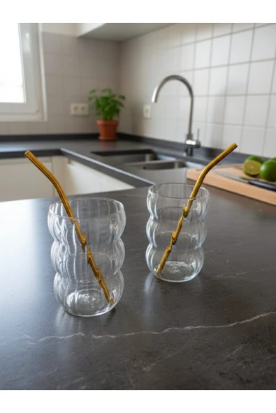 Dörtel Tedarik Borosilikat Cam Boğum Bardak Cam Pipetli Kokteyl Seti 500 ML ürün görseli 1